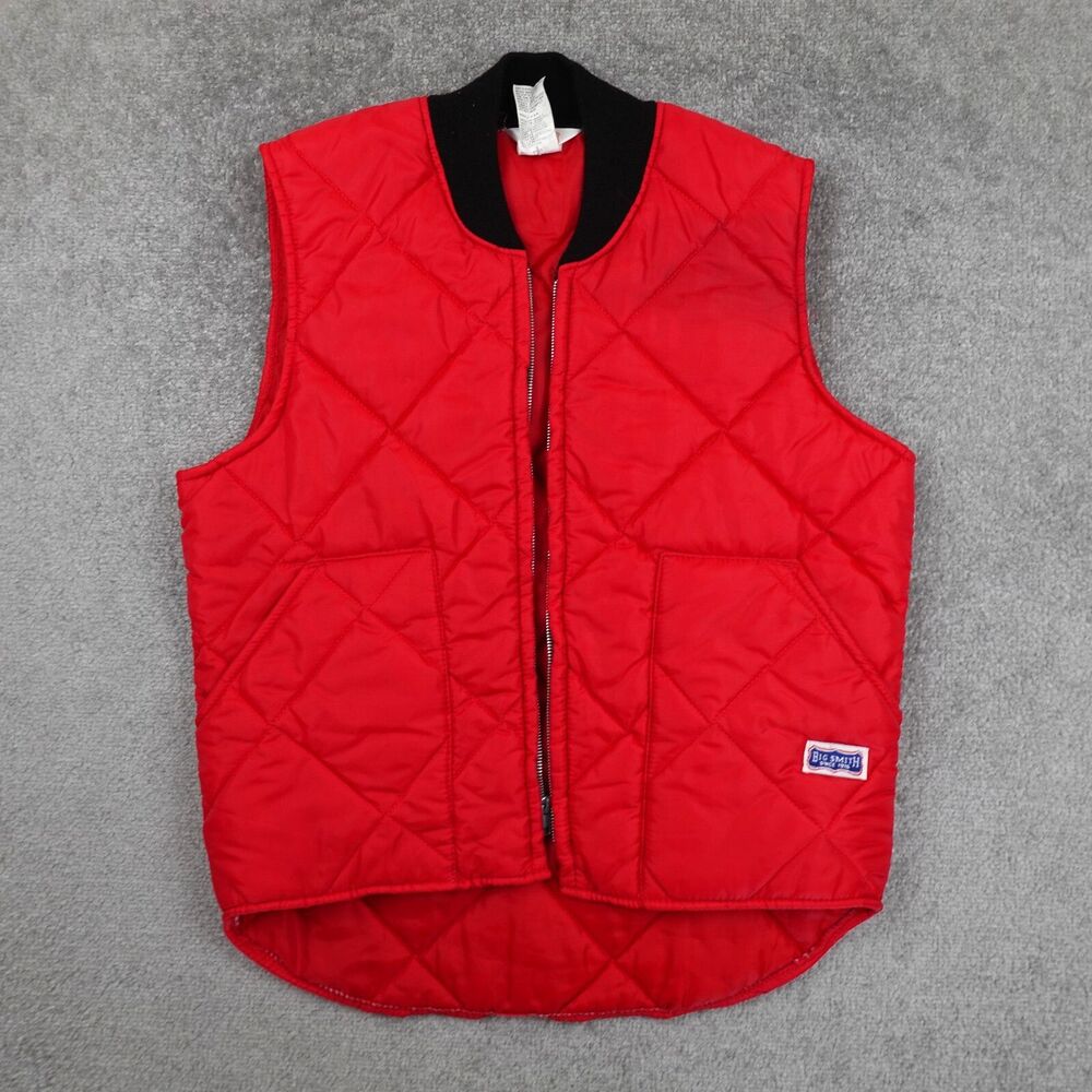 Vintage Big Smith Vest Men's M Red Puffer Quilted Full Zip Made In USA Workwear